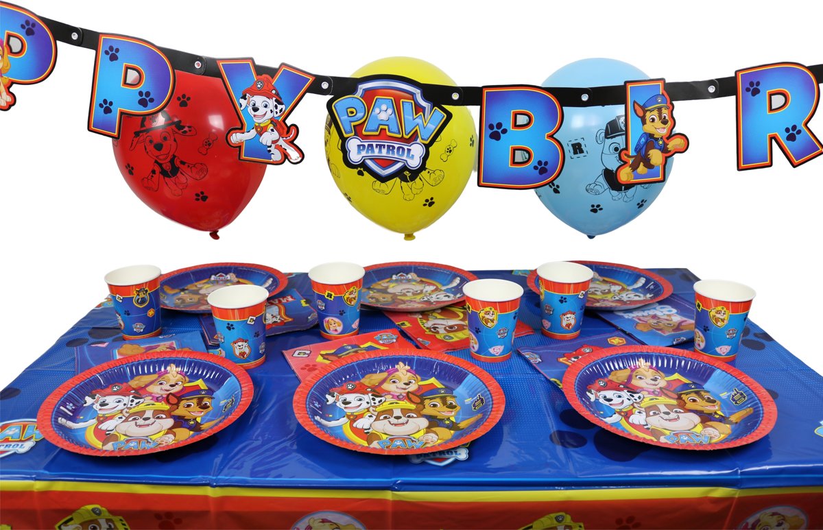 Paw Patrol Feestartikelen | Paw Patrol  | Pakket voor 12 kinderen | Kinderfeestje Paw Patrol | Kant en klaar | Feestartikelen en versiering